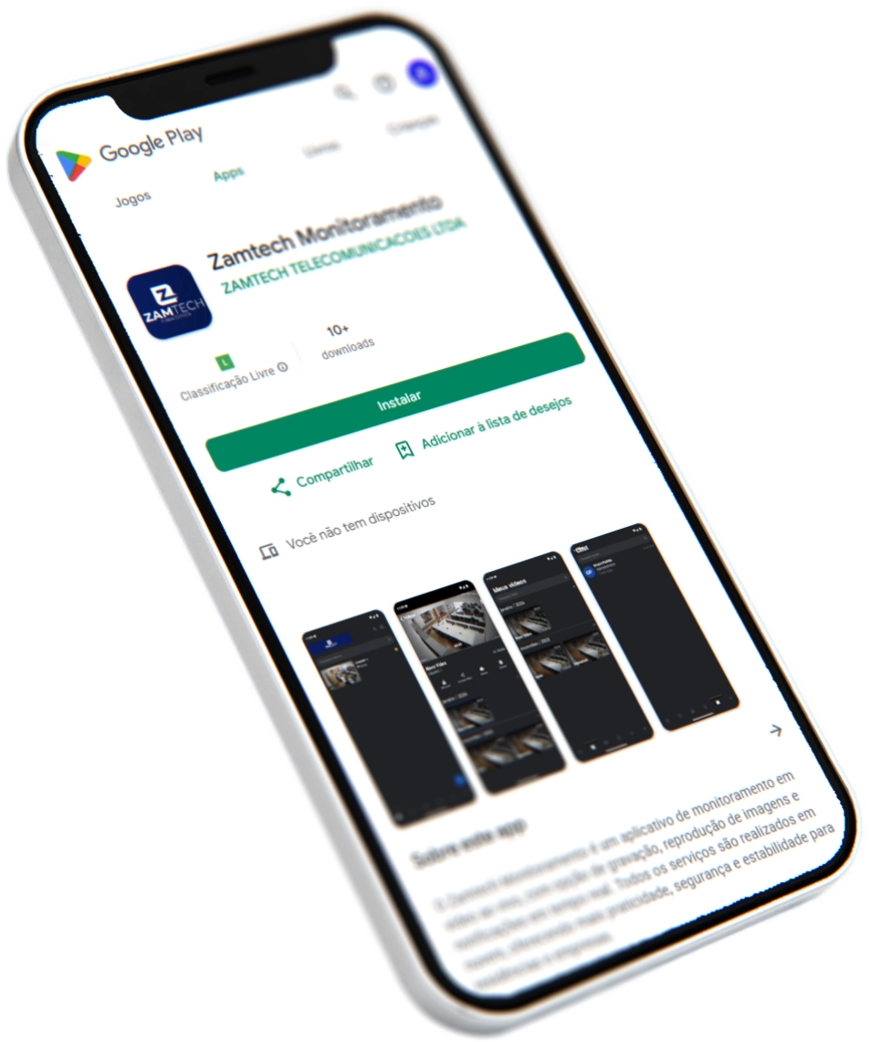 Celular Aplicativo Monitoramento da Zamtech